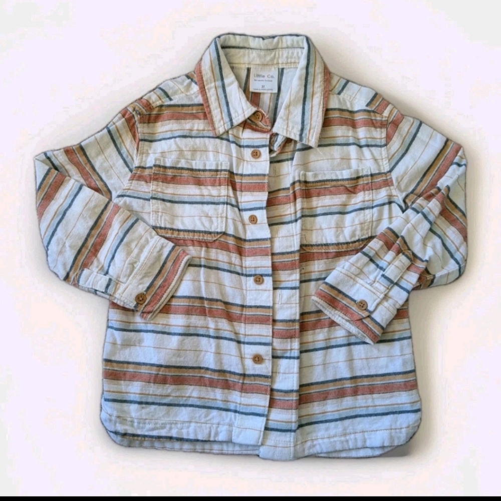 Little Co. Boys Striped Button Up Long Sleeve Shirt Size 3T